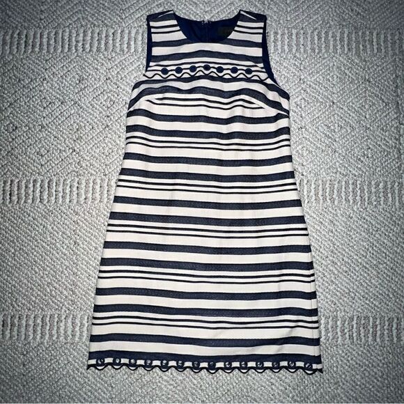 J Crew Cotton Blend Striped Scalloped Dress - Sz 2 - Picture 9 of 16